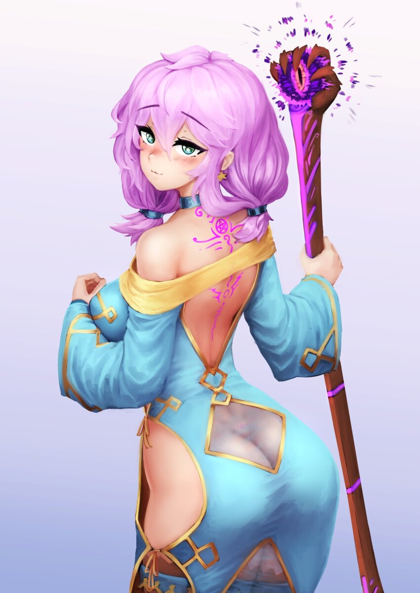 1girl, ass, ass_cutout, back_tattoo, backless_dress, backless_outfit, barbariank, bare_back