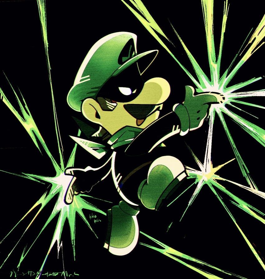 1boy, belt, large_nose, black_background, black_jacket, black_mask, black_pansy, black_sleeves