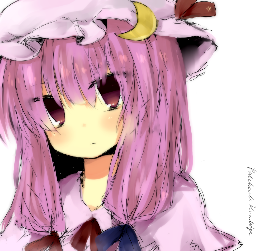1girl, bad_id, bad_pixiv_id, crescent_moon, female_focus, hair_ribbon, hat, long_hair