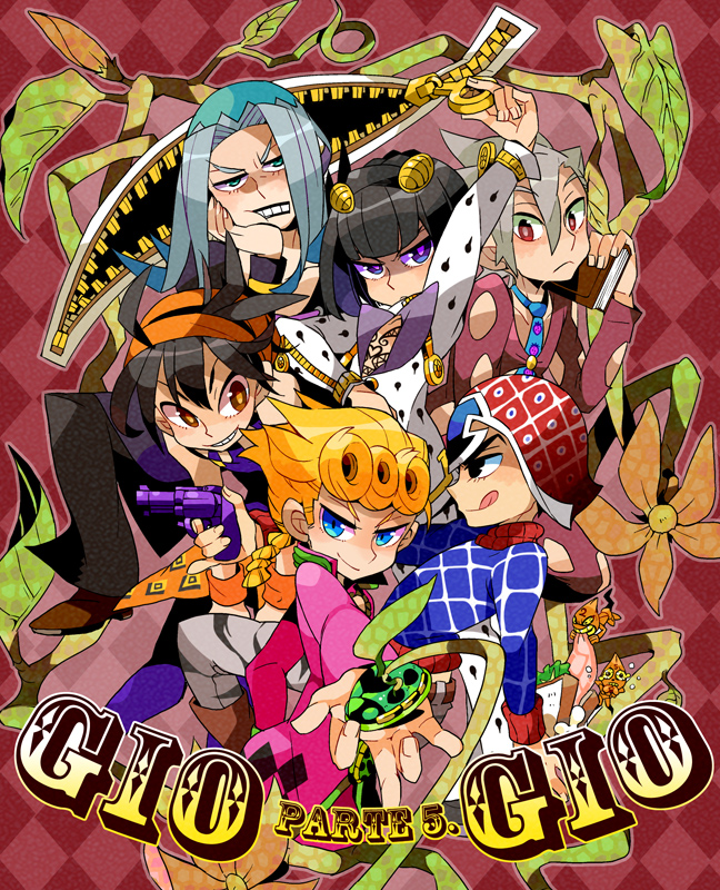 6+boys, angry, animal_print, argyle_clothes, argyle_hat, argyle_sweater, bandana, belt