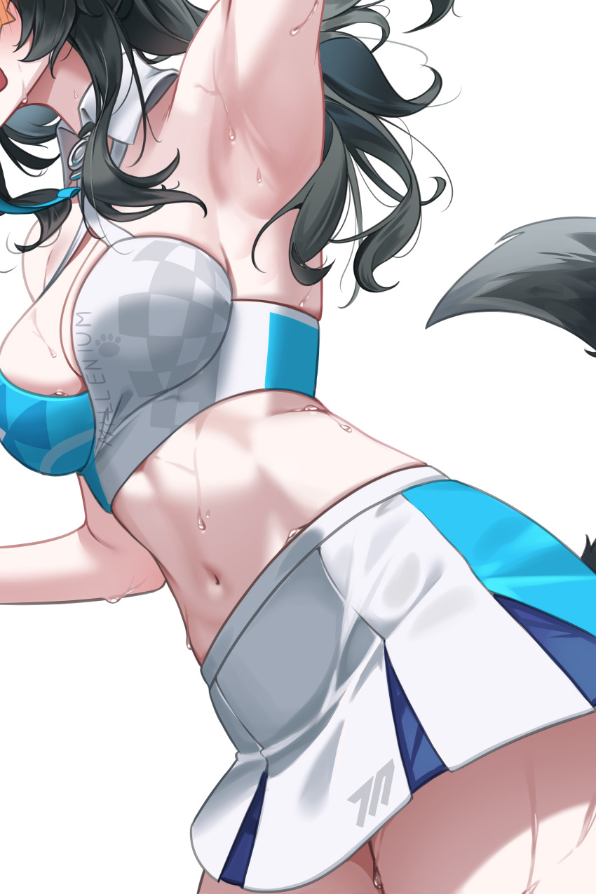 1girl, absurdres, armpits, black_hair, blue_archive, blush, breasts, commentary_request