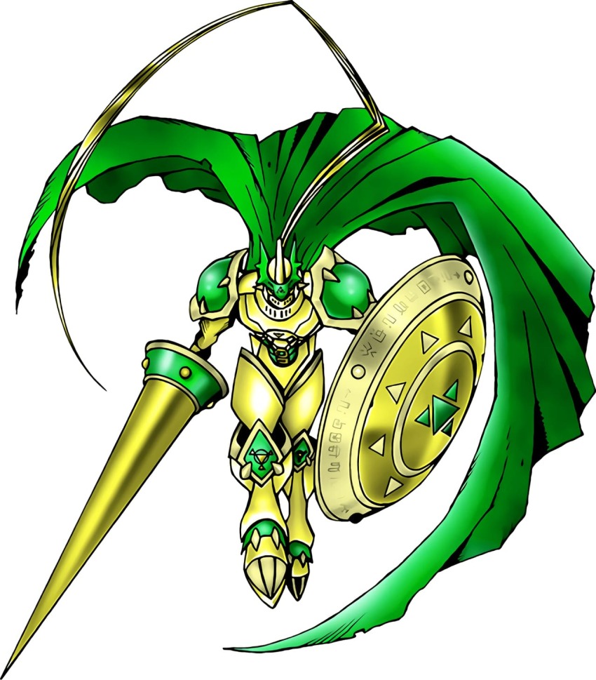 cape, digimon, digimon_(creature), digital_hazard, dukemon, dukemon_(battle_park), highres, lance