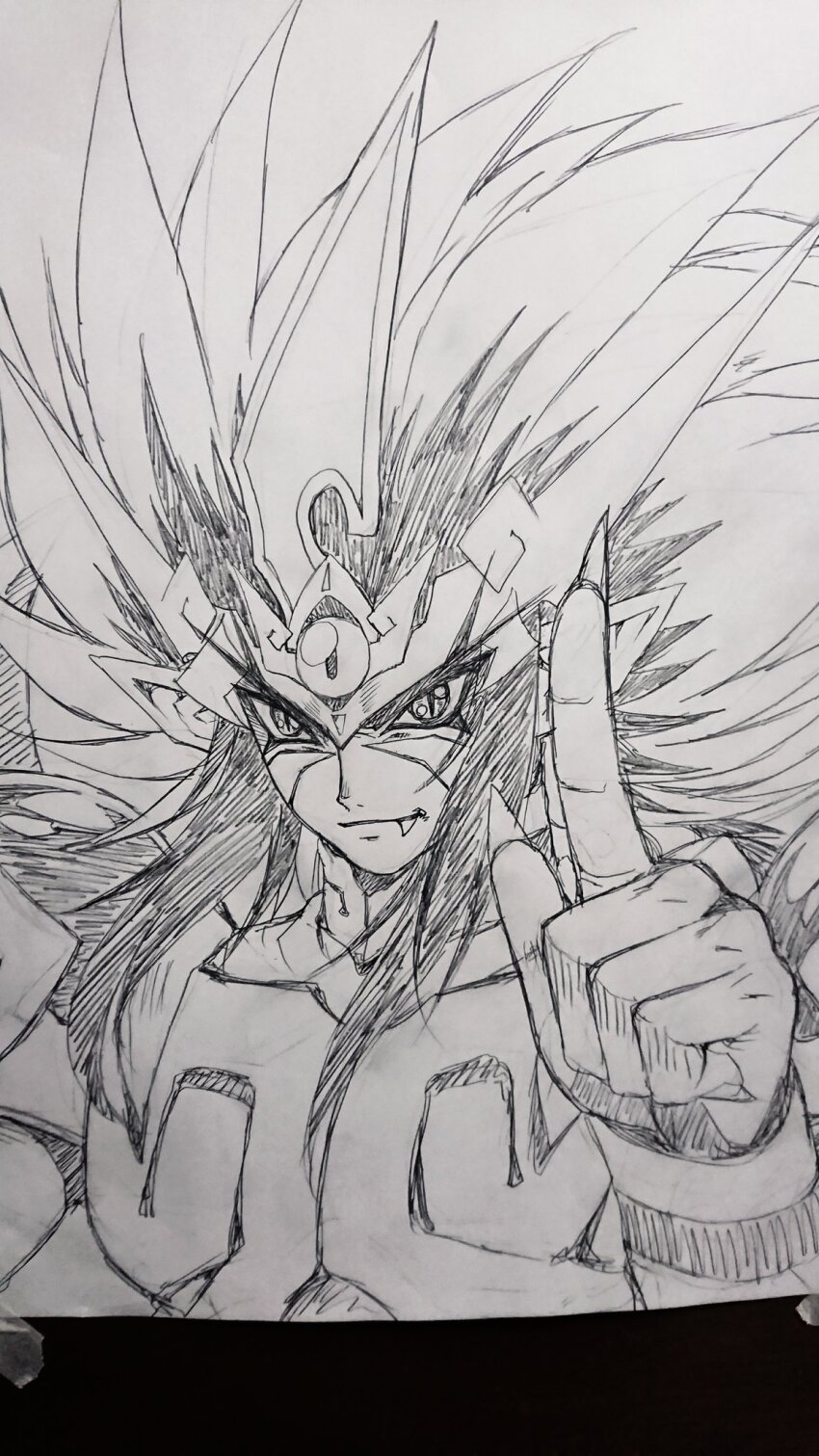 1boy, armor, biceps, big_hair, demon, demon_boy, fangs, highres