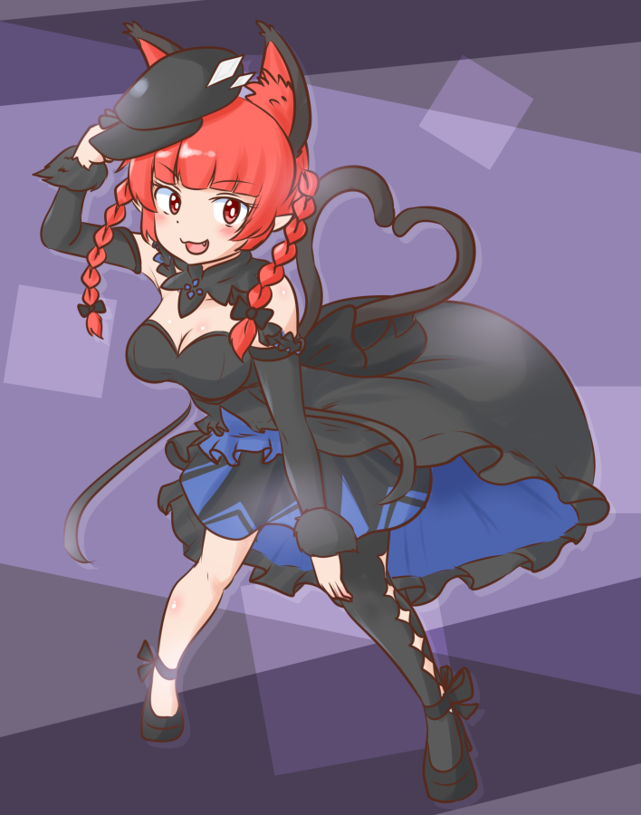 1girl, :3, :d, alternate_costume, animal_ears, black_background, black_dress, black_footwear