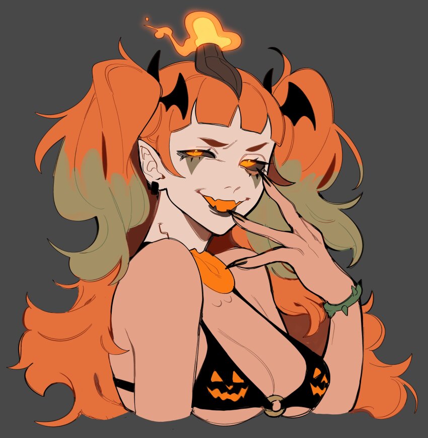 1girl, absurdres, bare_arms, black_background, black_bra, black_nails, black_sclera, blunt_bangs