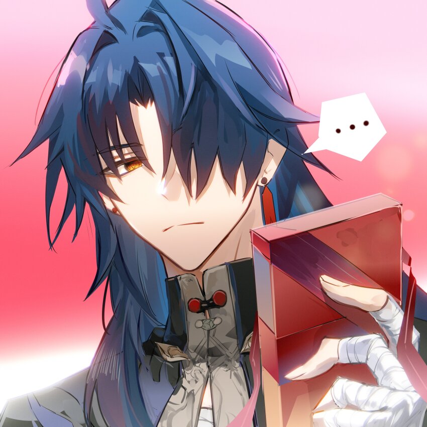 ..., 1boy, absurdres, bandaged_hand, bandages, blade_(honkai:_star_rail), blue_hair, chinese_clothes