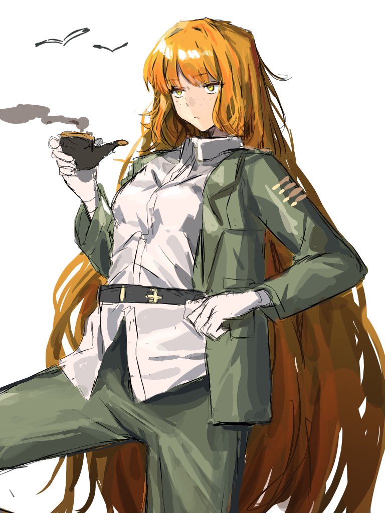 1girl, belt, bird, black_belt, closed_mouth, collared_shirt, cowboy_shot, gloves