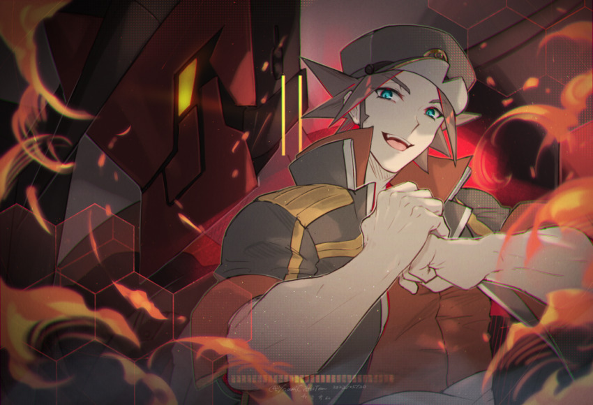 1boy, azure_striker_gunvolt, azure_striker_gunvolt_3, camion_(gunvolt), fire, youmicitrustea