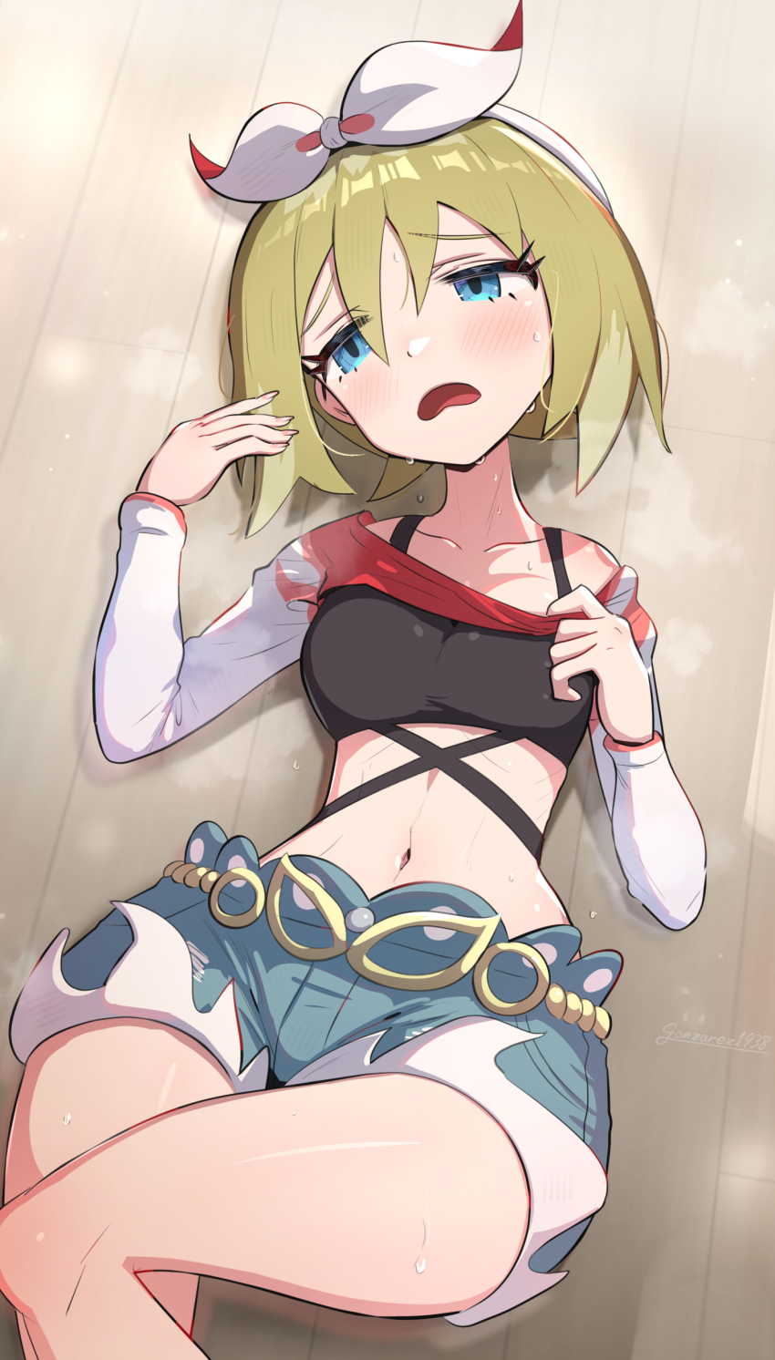 absurdres, blonde_hair, blue_eyes, breasts, gonzarez, head_tilt, highres, irida_(pokemon)