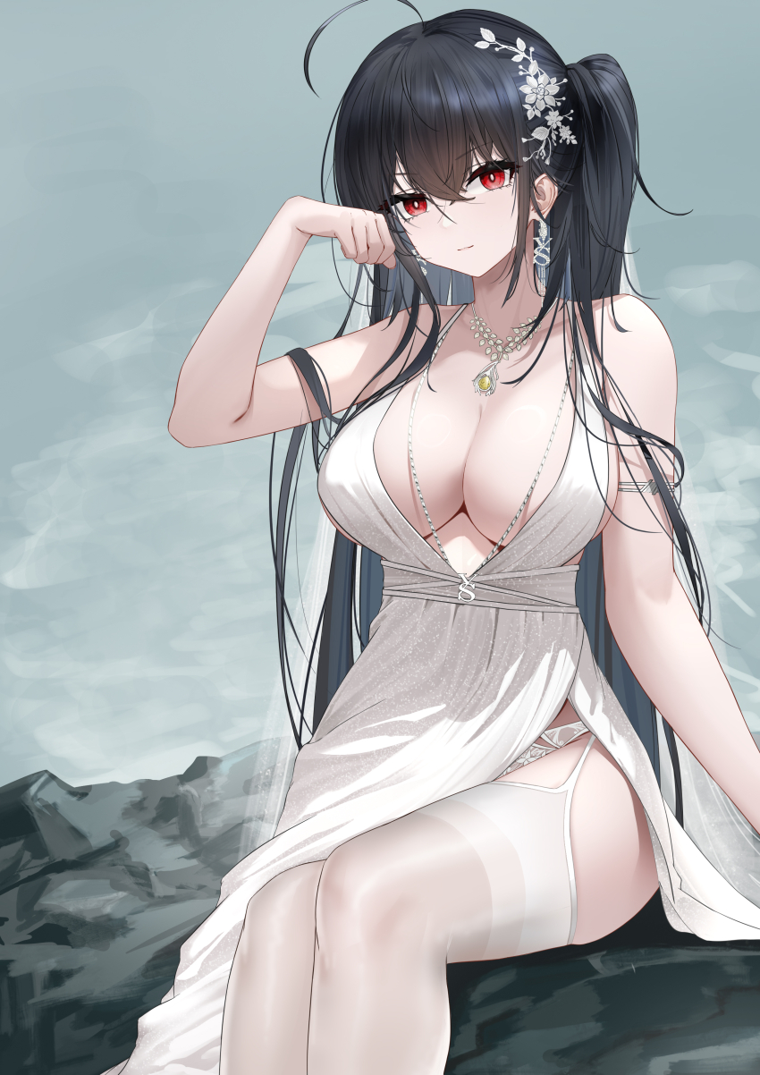 1girl, absurdres, ahoge, arm_strap, azur_lane, backless_dress, backless_outfit, bare_shoulders