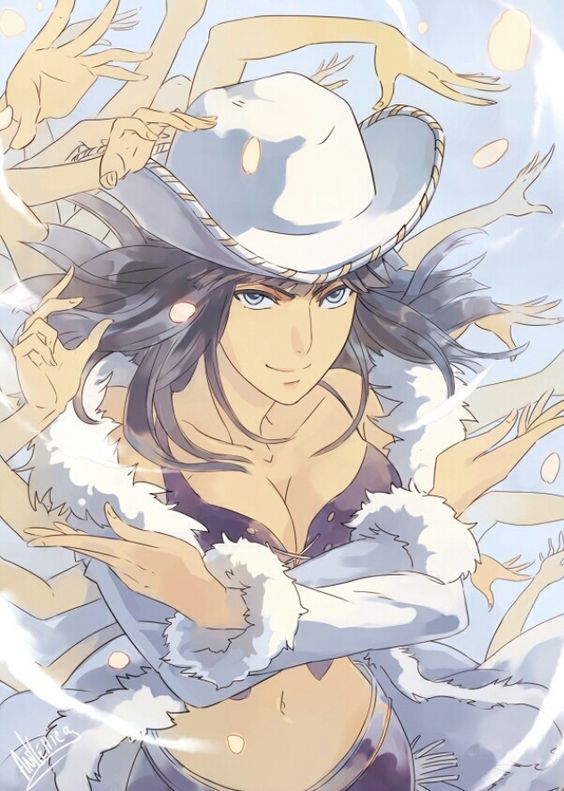 1girl, black_hair, blue_eyes, blunt_bangs, breasts, cleavage, coat, collarbone, cowboy_hat, cowboy_shot, cross-laced_clothes, crossed_arms, disembodied_hand, extra_arms, fur-trimmed_coat, fur_coat, fur_trim, hana_hana_no_mi, hat, kaa05n2, midriff, navel, nico_robin, nico_robin_(alabasta), one_piece, petals, smile, solo, tagme, white_hat