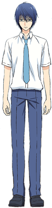 1boy, 3d_kanojo_real_girl, blue_eyes, blue_hair, blue_pants, closed_mouth, glasses, long_hair