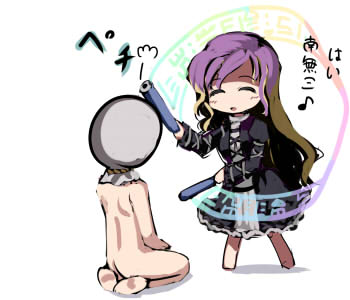 1boy, 1girl, gatau, gradient_hair, hijiri_byakuren, long_hair, lowres, multicolored_hair