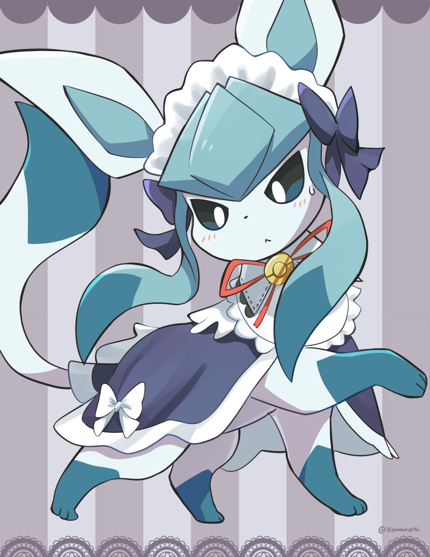 black_bow, bow, clothed_pokemon, gen_4_pokemon, glaceon, glaceon_(tea_party), grey_background, highres