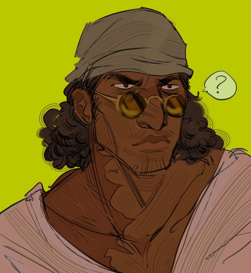 1boy, alternate_skin_color, aokiji_(one_piece), bara, beanie, large_nose, curly_hair, dark-skinned_male