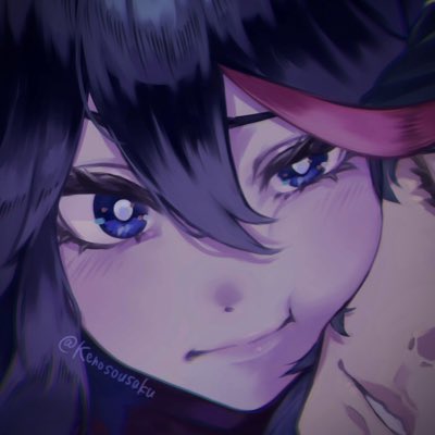 2girls, artist_name, black_hair, blue_eyes, blush, cheek_bulge, hair_between_eyes, kenosousaku