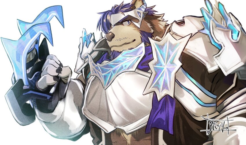 1boy, abashiri_(abasirisippo), animal_ears, armor, bara, bear_boy, bear_ears, beard