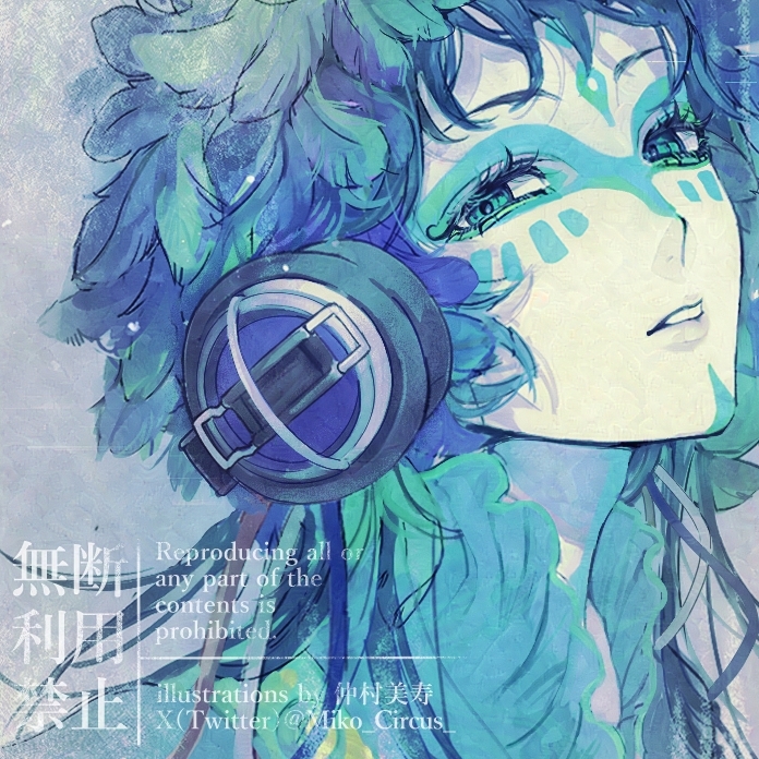 1other, androgynous, black_hair, blue_eyes, blue_hair, dress, facepaint, facial_mark