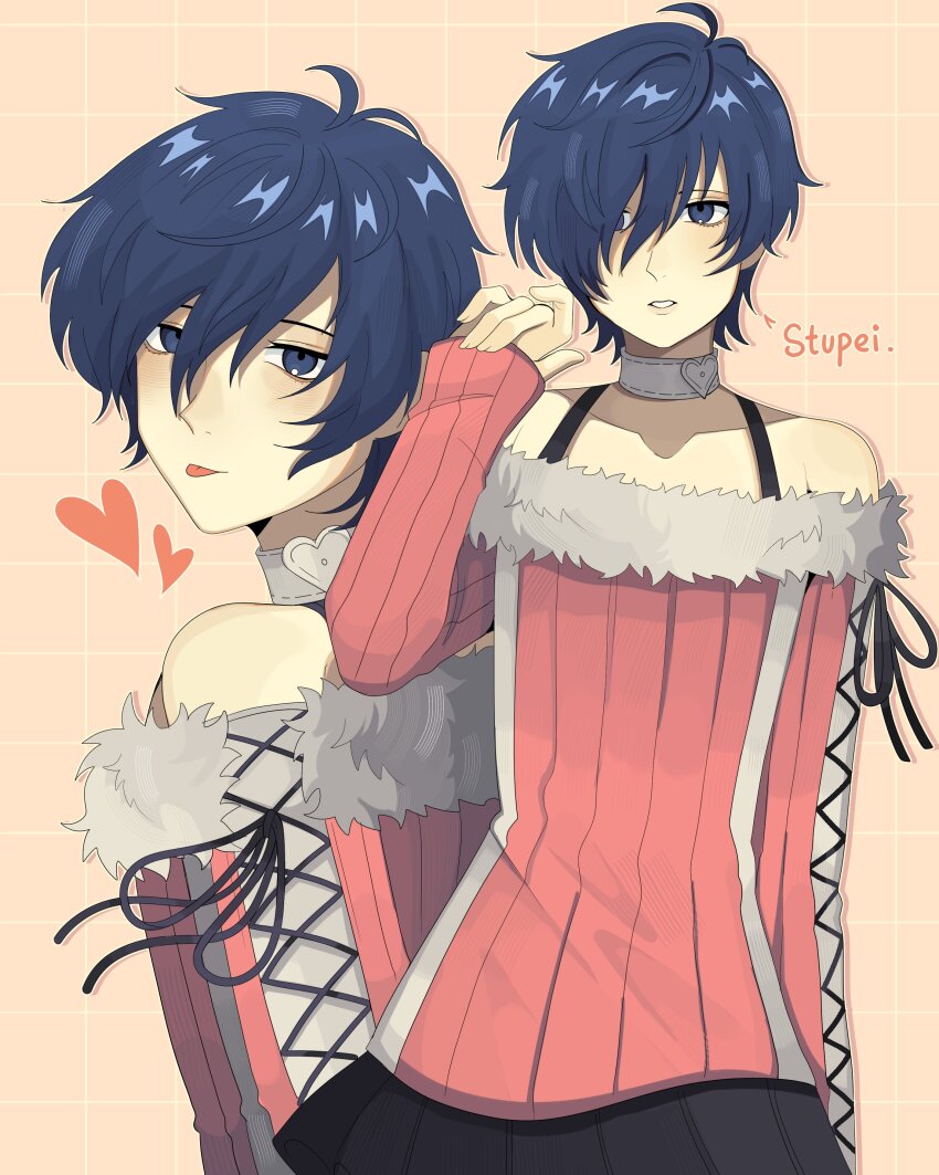 1boy, absurdres, bare_shoulders, blue_eyes, blue_hair, bobamiruku, choker, cosplay