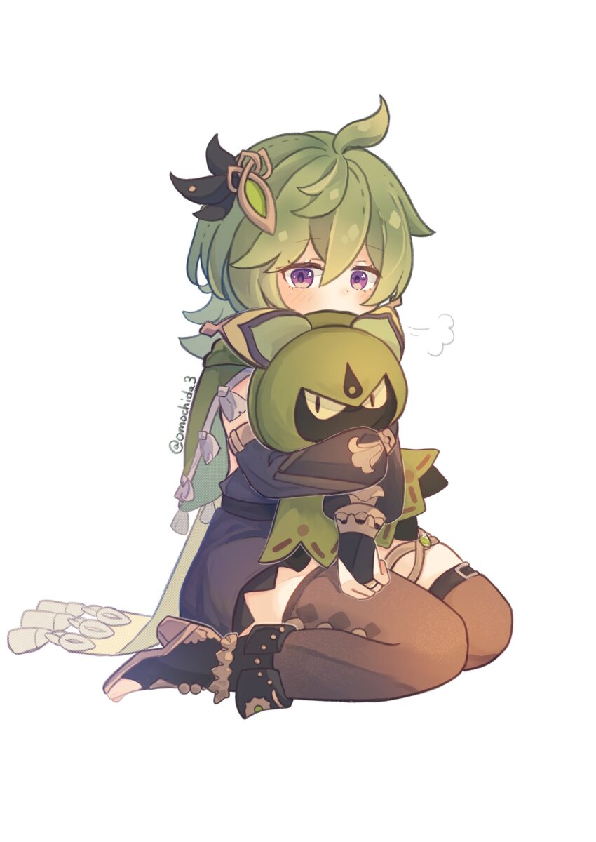 1girl, ahoge, artist_name, black_boots, blush, boots, bridal_gauntlets, brown_dress