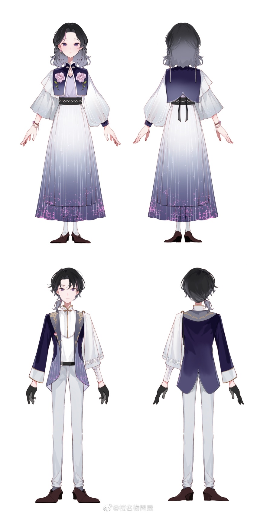 1boy, 1girl, absurdres, alternate_costume, arms_at_sides, asymmetrical_sleeves, belt, belt_buckle