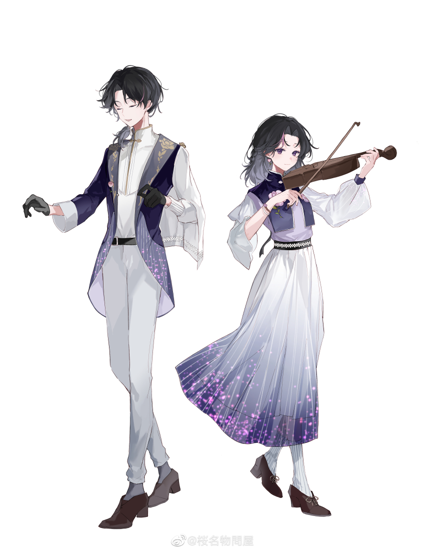 1boy, 1girl, absurdres, alternate_costume, asymmetrical_sleeves, belt, belt_buckle, black_belt