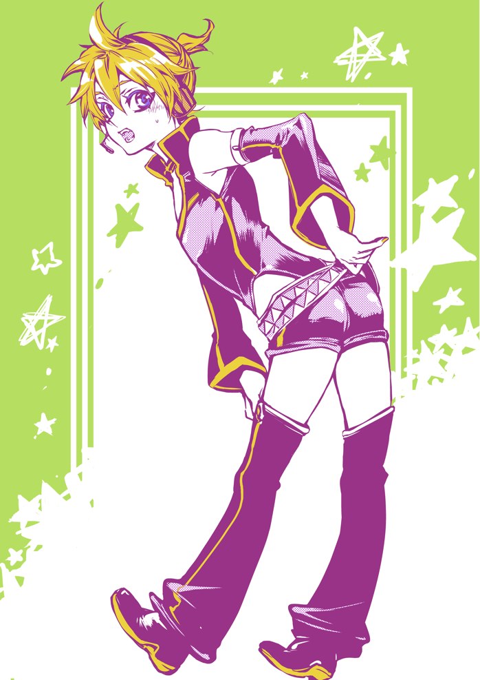 1boy, bad_id, bad_pixiv_id, blonde_hair, blue_eyes, blush, headphones, headset