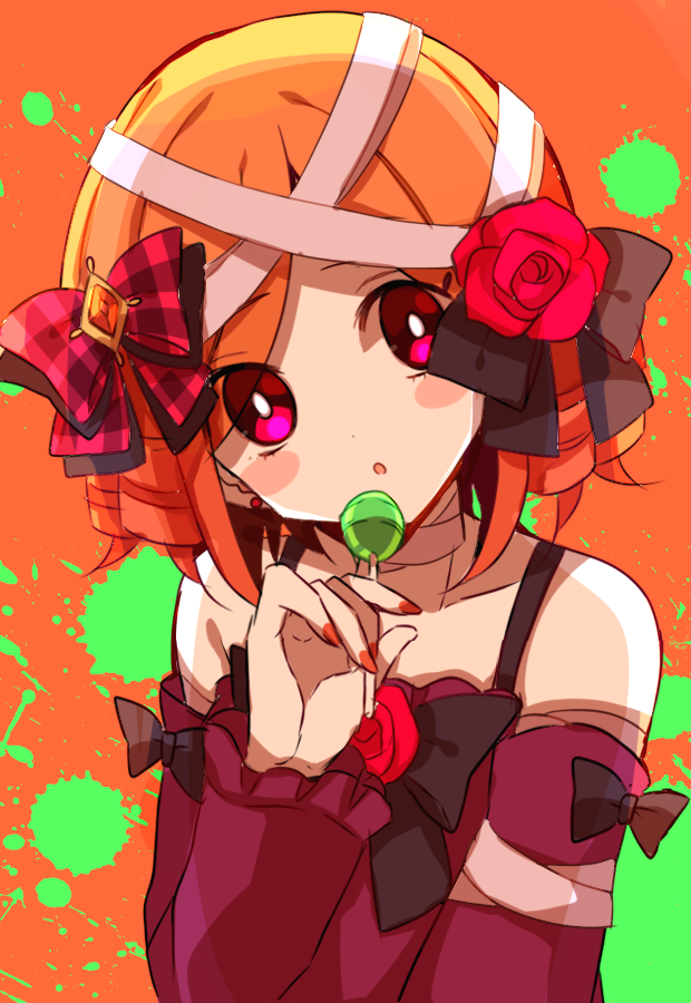 1girl, :o, alternate_costume, bandaged_head, bandaged_neck, bandages, black_bow, bluestar_iz