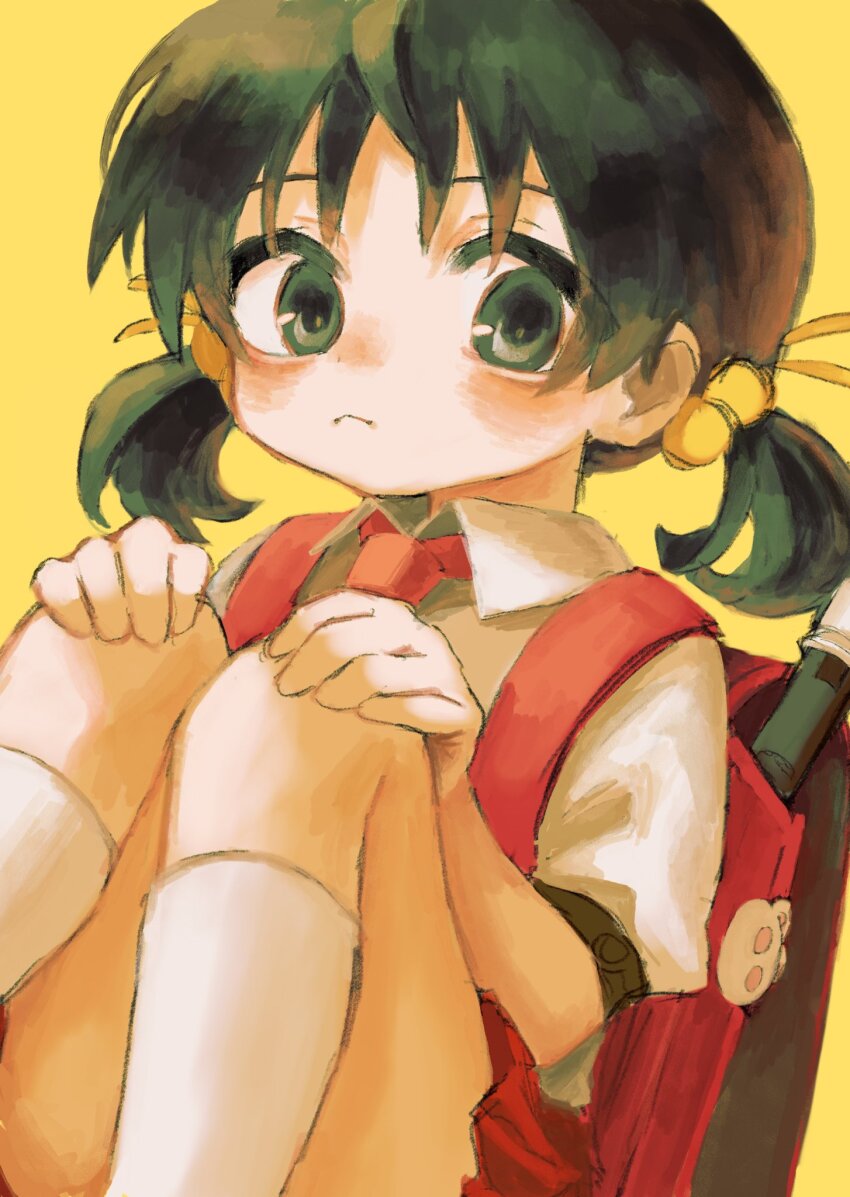 1girl, :<, amen_(amemen2222), animal_charm, backpack, bag, bag_charm, black_eyes