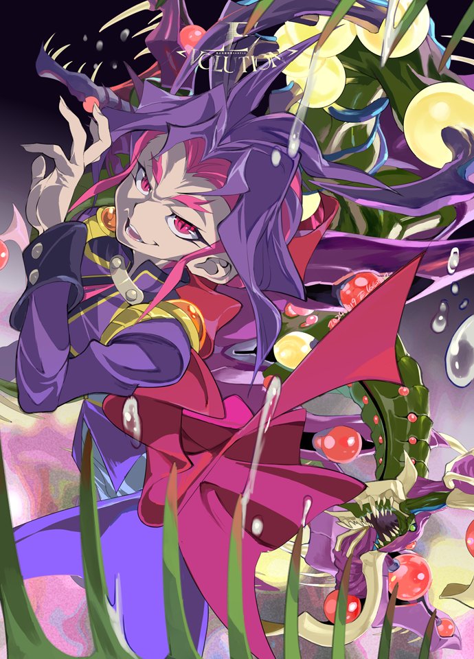 1boy, artist_logo, cape, dragon, duel_monster, e_volution, extra_mouth, jacket