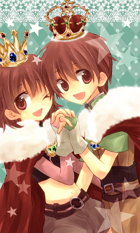1boy, 1girl, aaron_(rune_factory), aria_(rune_factory), brother_and_sister, brown_eyes, brown_hair, crown