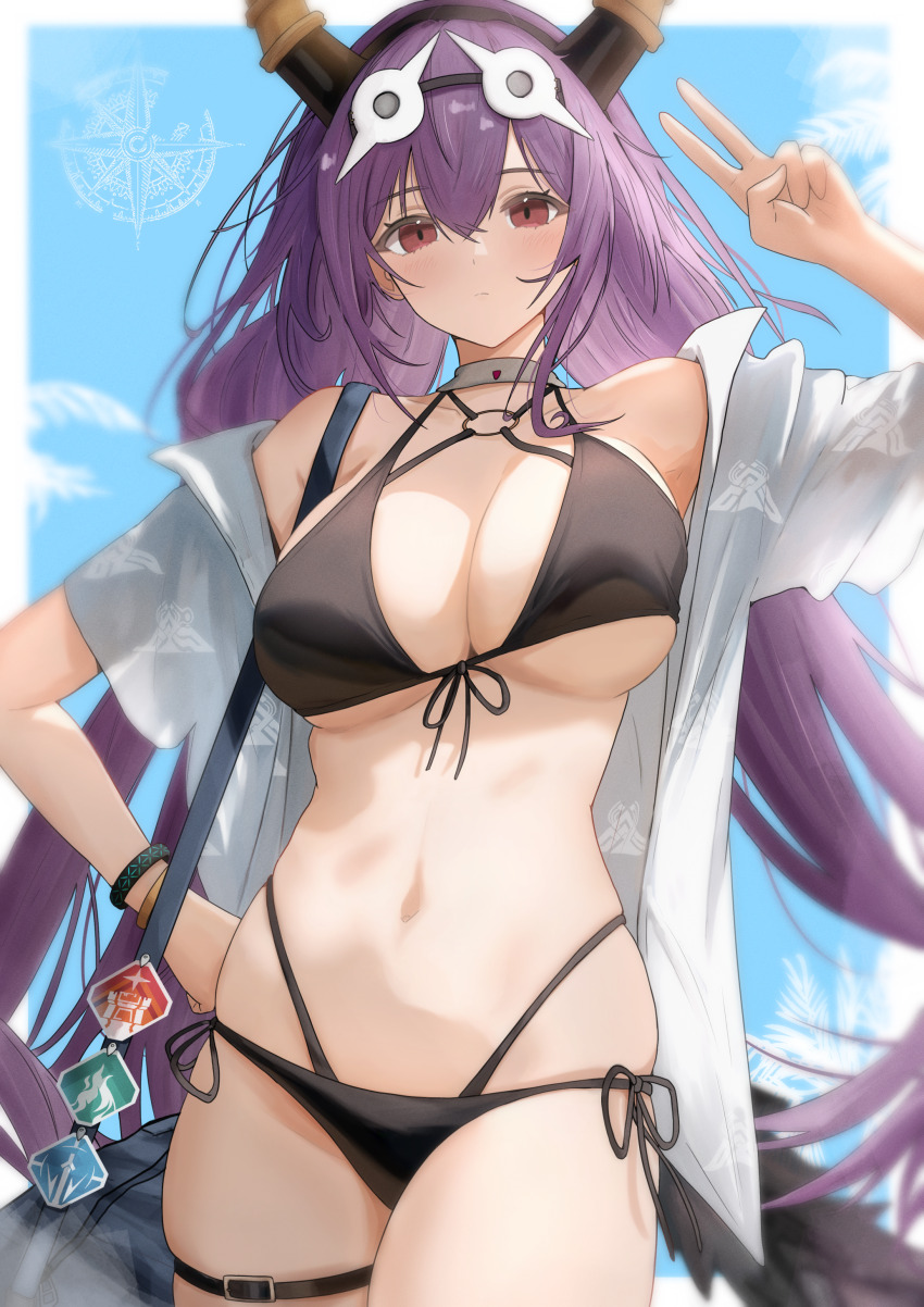 1girl, absurdres, alternate_costume, arknights, bag, bikini, black_bag, black_bikini