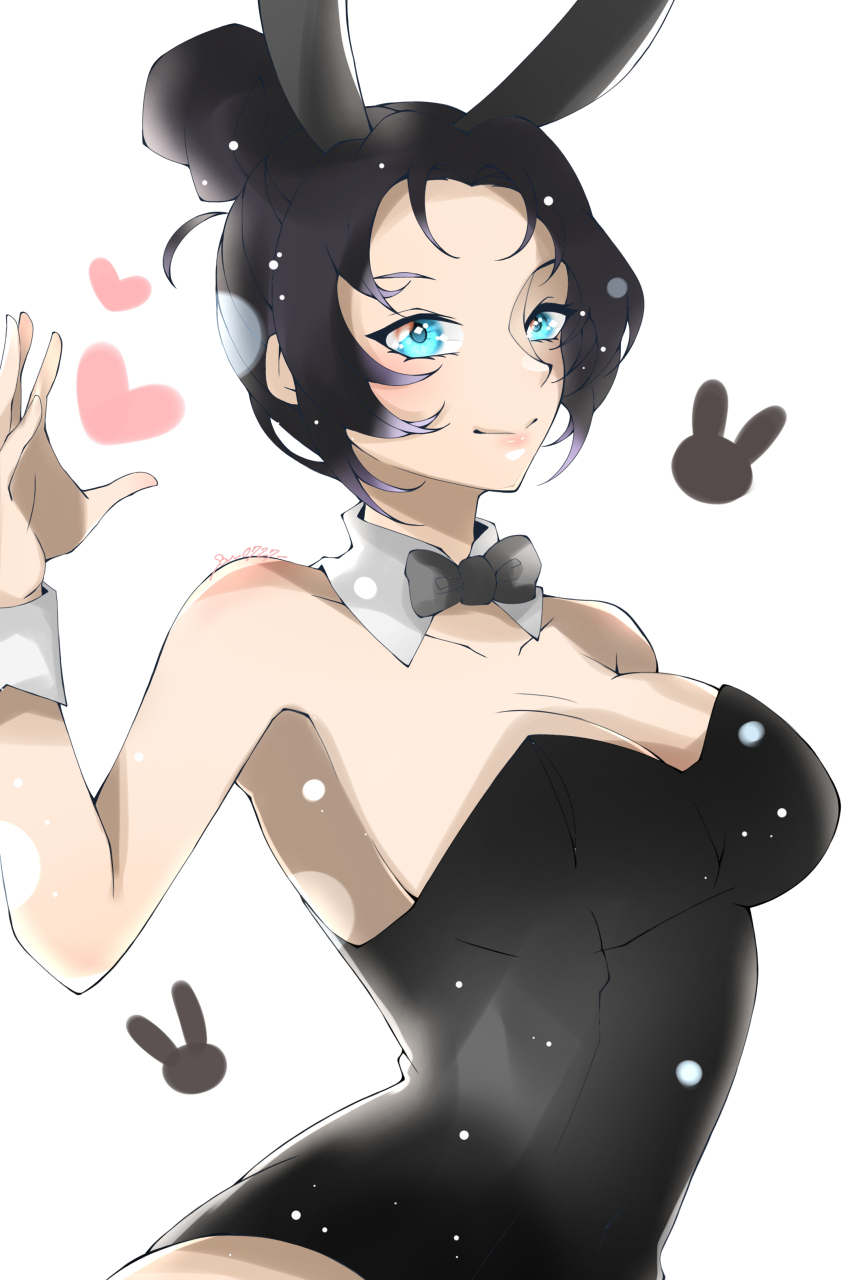 1girl, absurdres, alternate_costume, animal_ears, animification, apex_legends, black_bow, black_hair