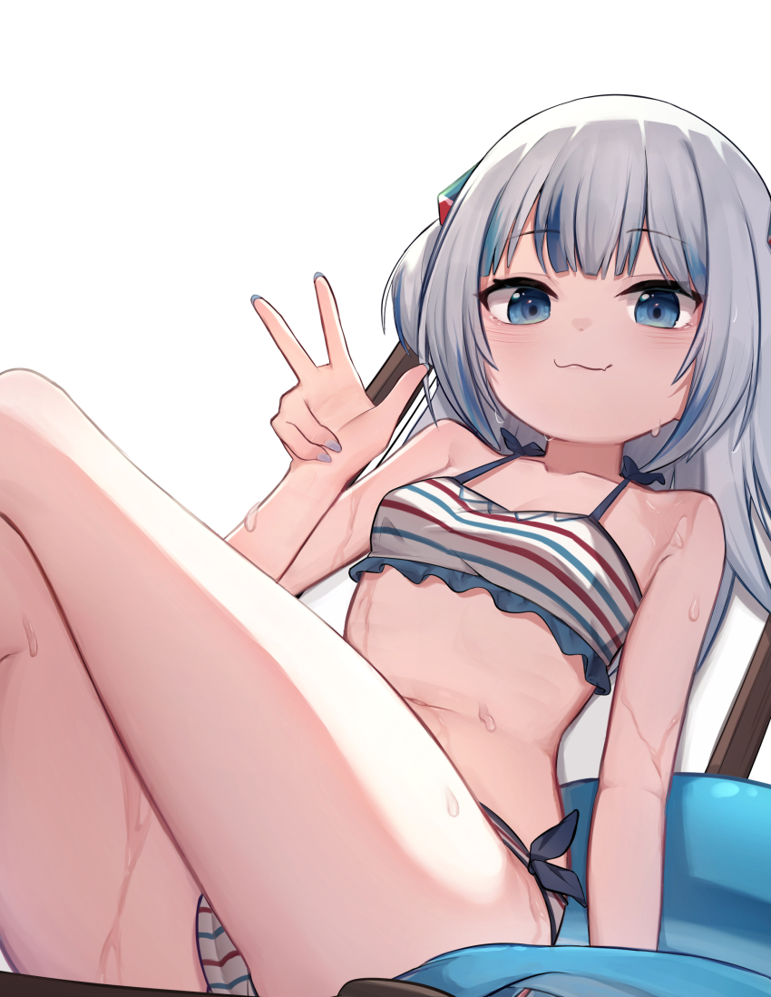 1girl, absurdres, bikini, blue_eyes, blue_hair, blunt_bangs, breasts, collarbone