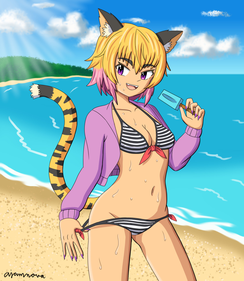 1girl, ajamnova, animal_ear_fluff, animal_ears, artist_name, bad_id, bad_pixiv_id, beach