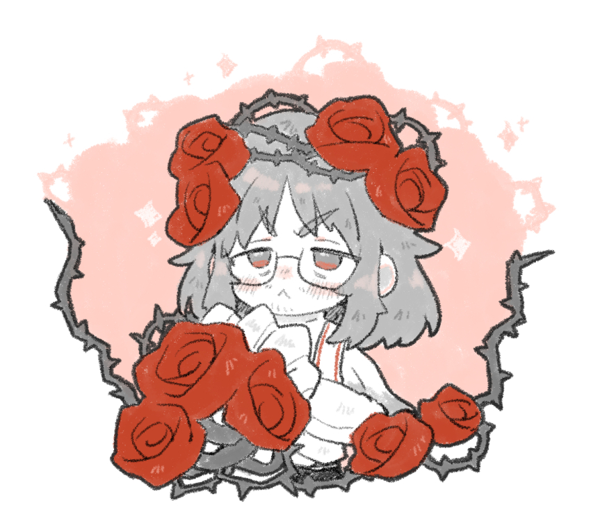1boy, :<, bouquet, closed_mouth, coat, crown_of_thorns, e.g.o_(project_moon), flower