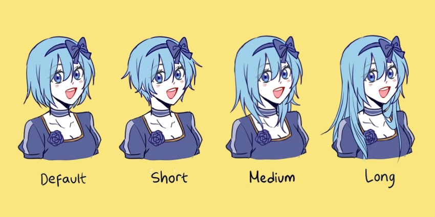 1girl, alternate_hairstyle, biyo, blue_bow, blue_choker, blue_dress, blue_eyes, blue_flower