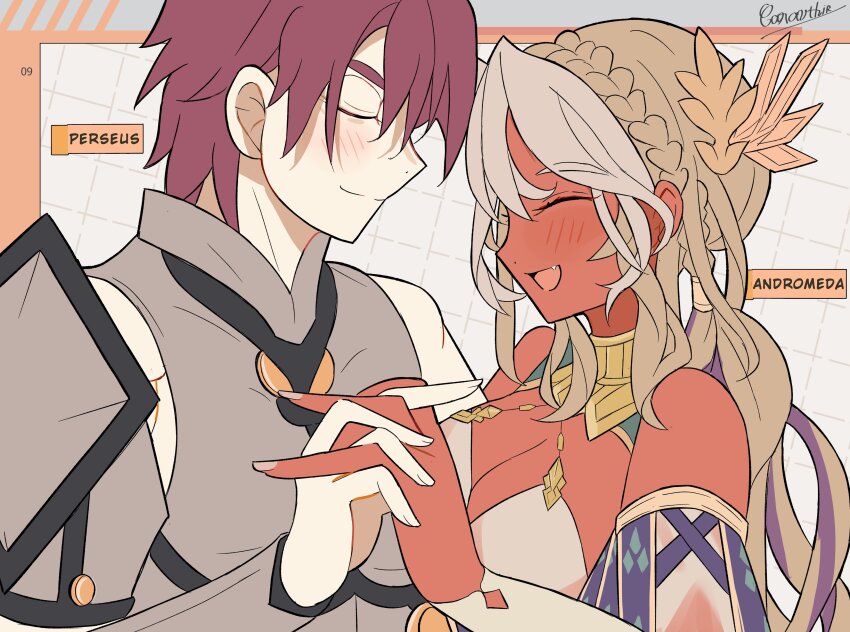 1boy, 1girl, abs, absurdres, andromeda_(fate), andromeda_(first_ascension)_(fate), armor, bare_shoulders