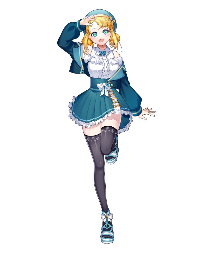 1girl, absurdres, beret, blonde_hair, breasts, collared_shirt, double_bun, frilled_shirt