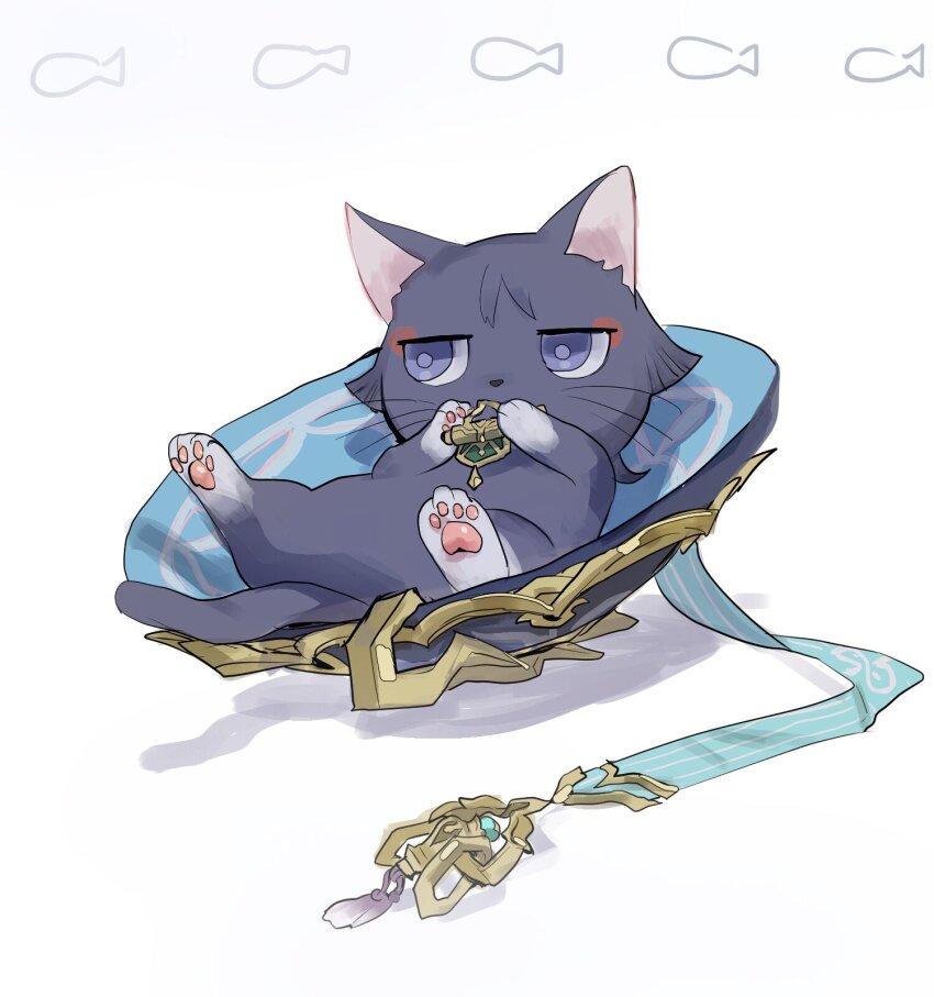 animalization, blue_hat, blue_ribbon, cat, commentary_request, genshin_impact, hat, hat_ribbon