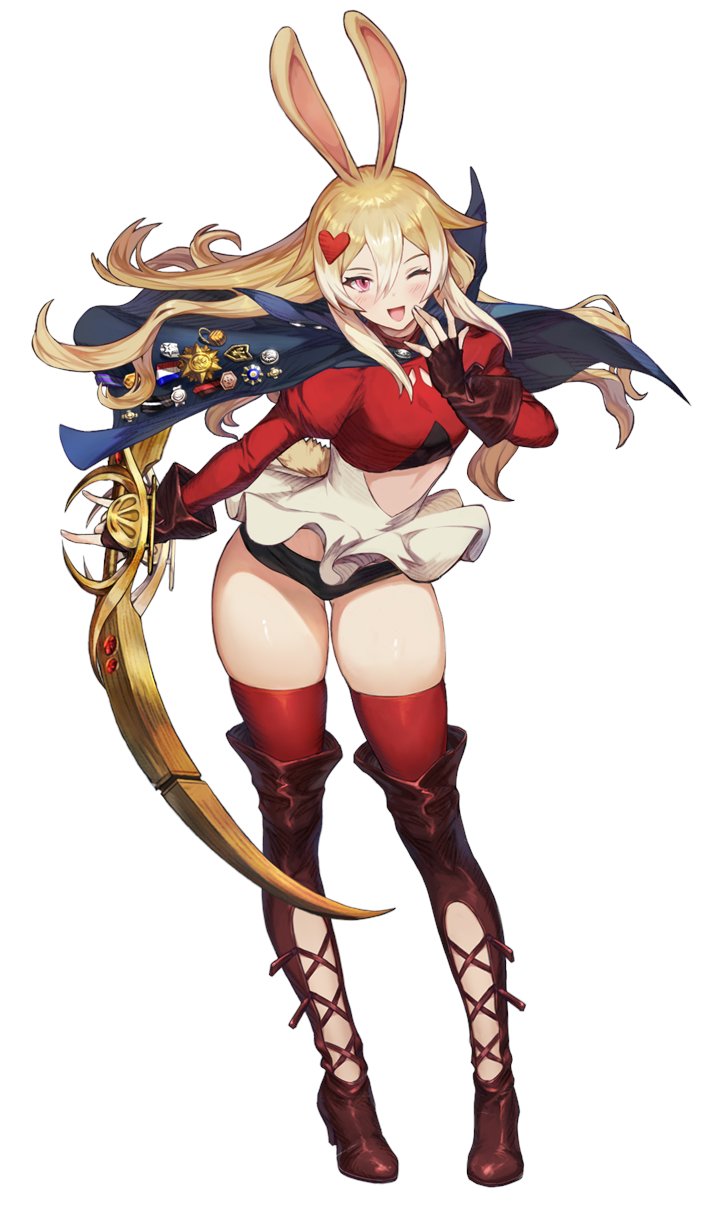 1girl, animal_ears, black_shorts, blonde_hair, blue_cape, blush, boots, bow_(weapon)