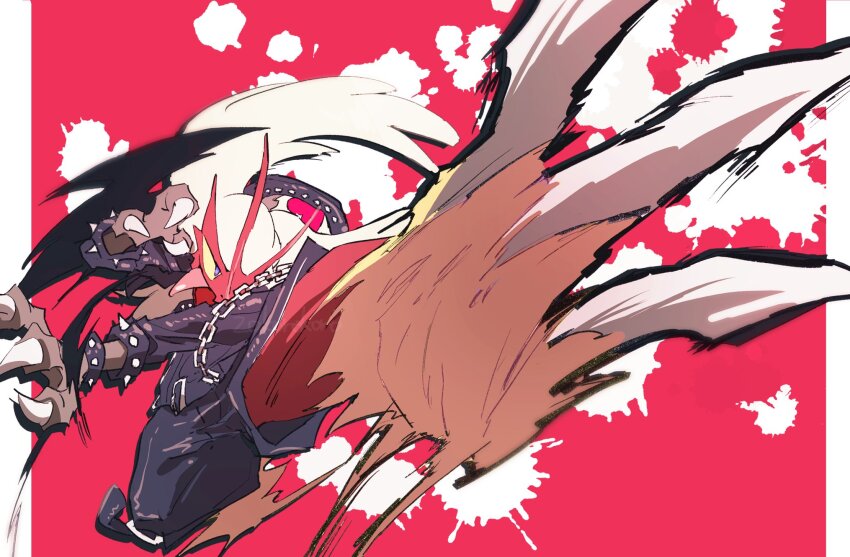 1other, bird, black_jacket, black_pants, blaziken, blaziken_(punk), blonde_hair, blue_eyes