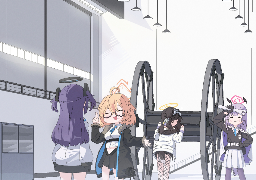 ahoge, animal_ears, belt, black_coat, black_skirt, black_sweater, blonde_hair, blue_archive