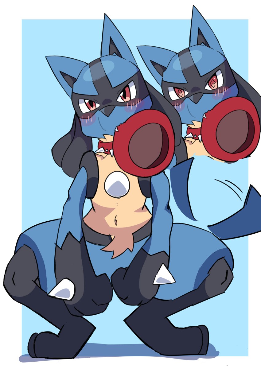 absurdres, aya_tsuji, black_fur, black_hair, blue_fur, blush, bowl, collar