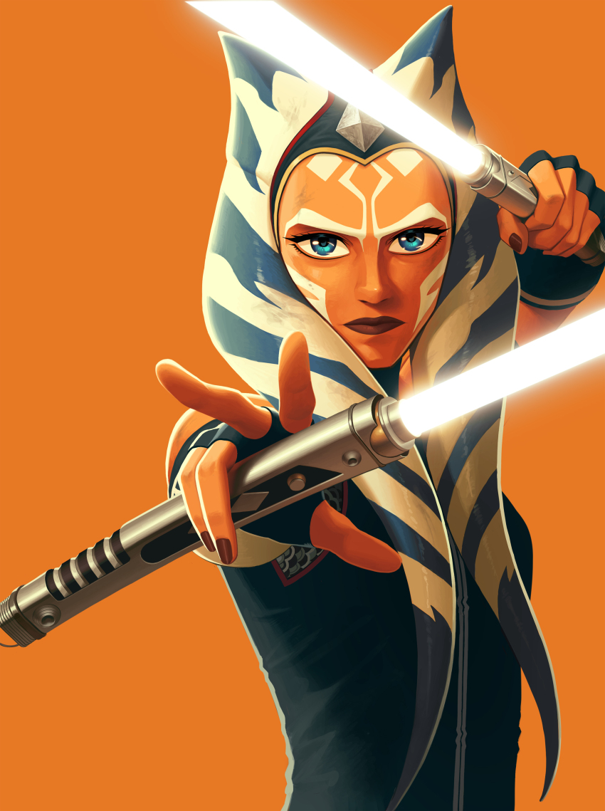 1girl, 5health, absurdres, ahsoka_tano, alien, blue_eyes, blue_tunic, blue_vest