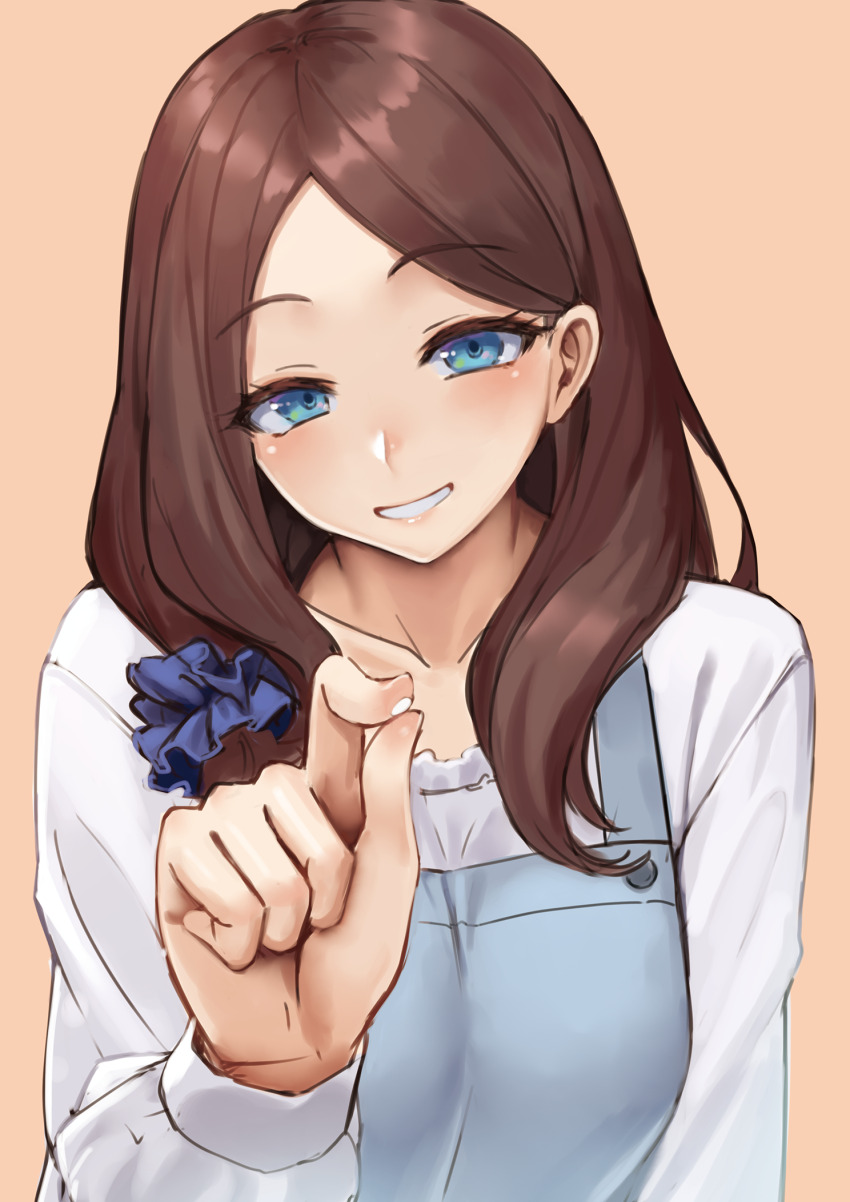 1girl, apron, blue_apron, blue_eyes, blush, breasts, brown_hair, fate/grand_order
