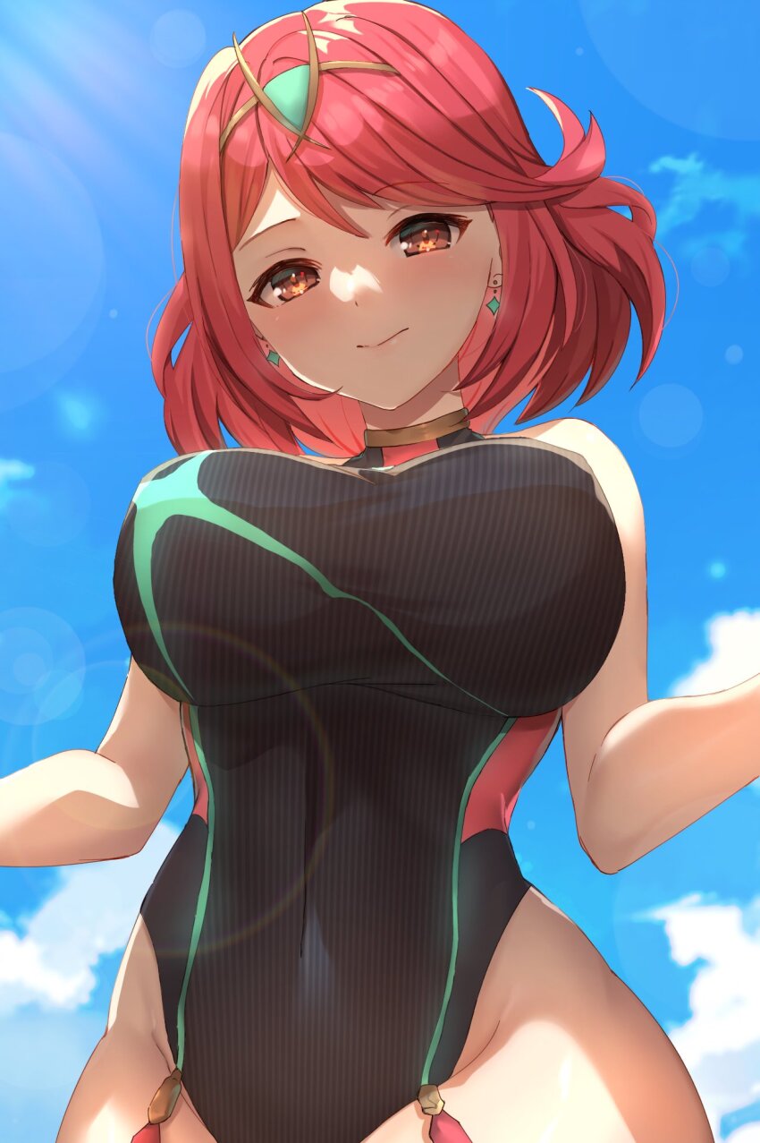 1girl, bare_shoulders, blurry, blurry_background, breasts, covered_navel, cowboy_shot, earrings