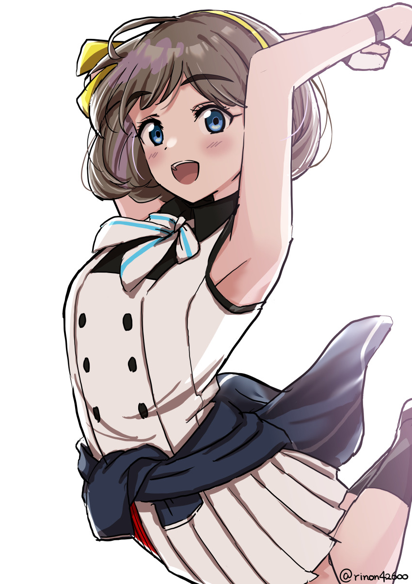 1girl, absurdres, armpits, artist_name, black_jacket, black_socks, blue_eyes, blush
