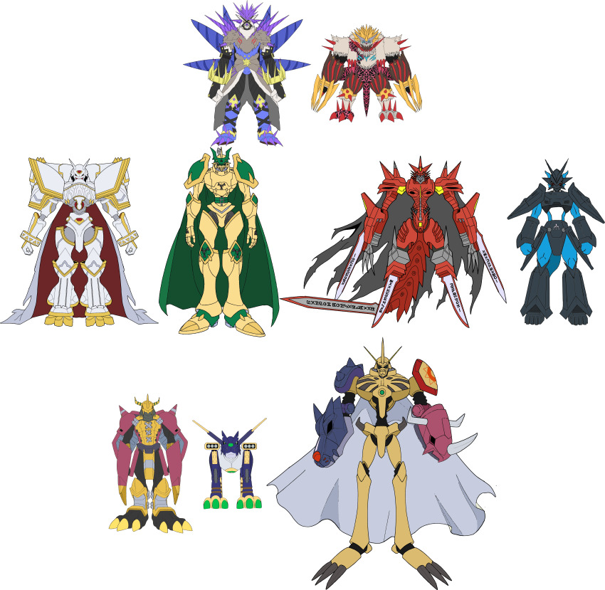 absurdres, alphamon, alphamon_(battle_park), cape, claws, corruption, crests_(digimon), digimon