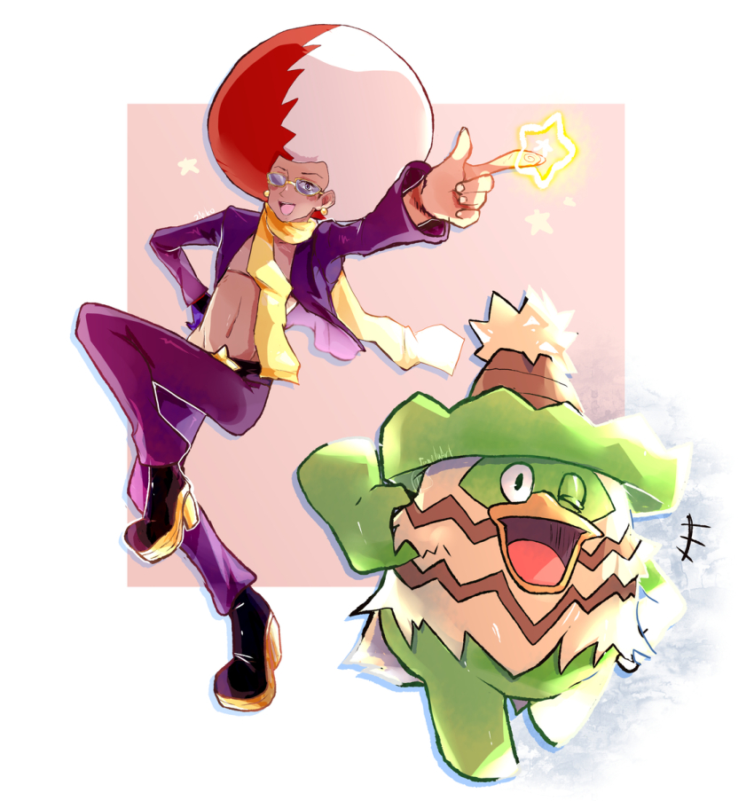 afro, dancing, gen_3_pokemon, highres, ludicolo, miror_b._(pokemon), multicolored_hair, nintendo